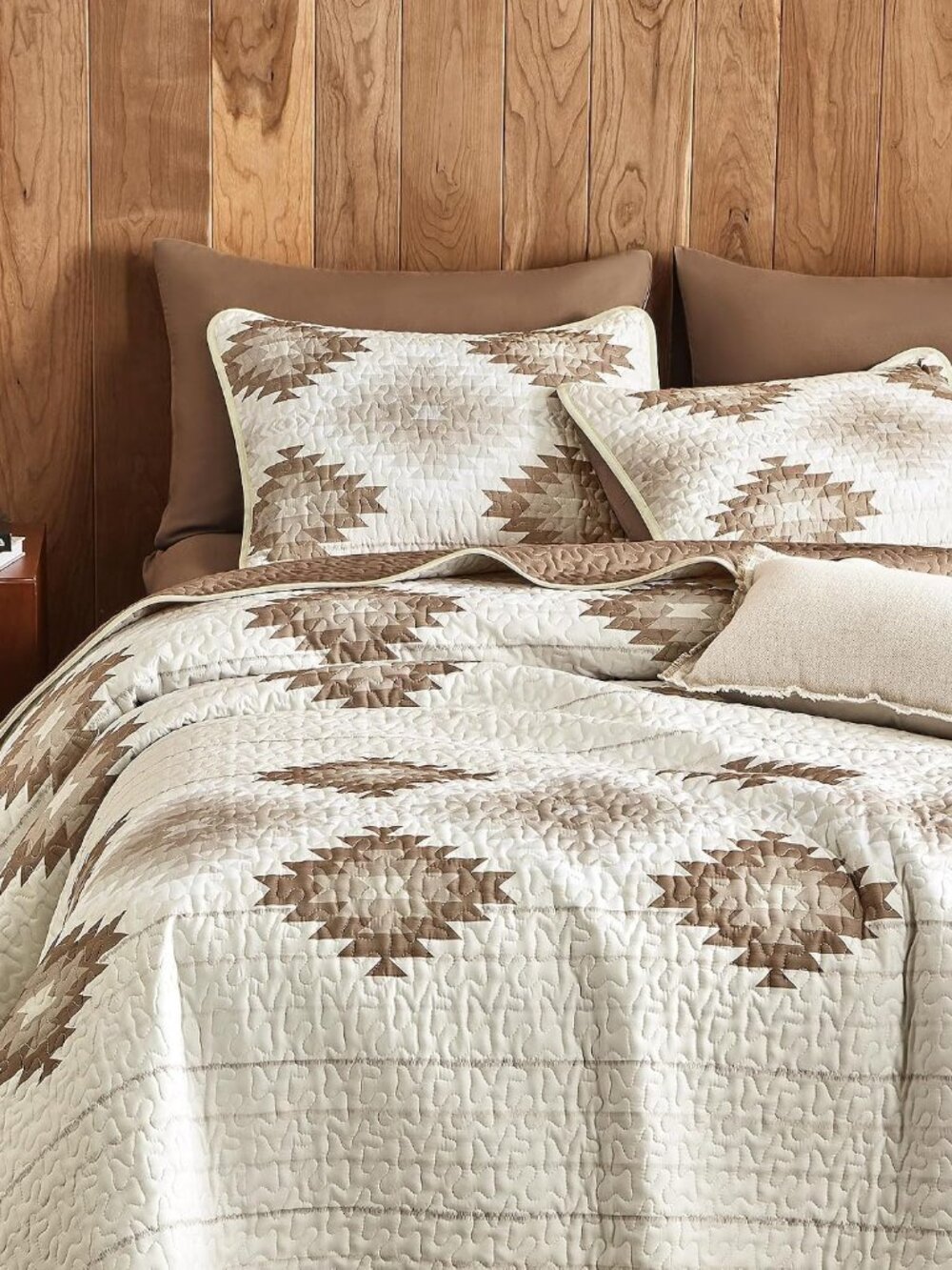 Western Quilt Set, Aztec Southwestern Rustic Farmhouse Country Cabin with Geomet